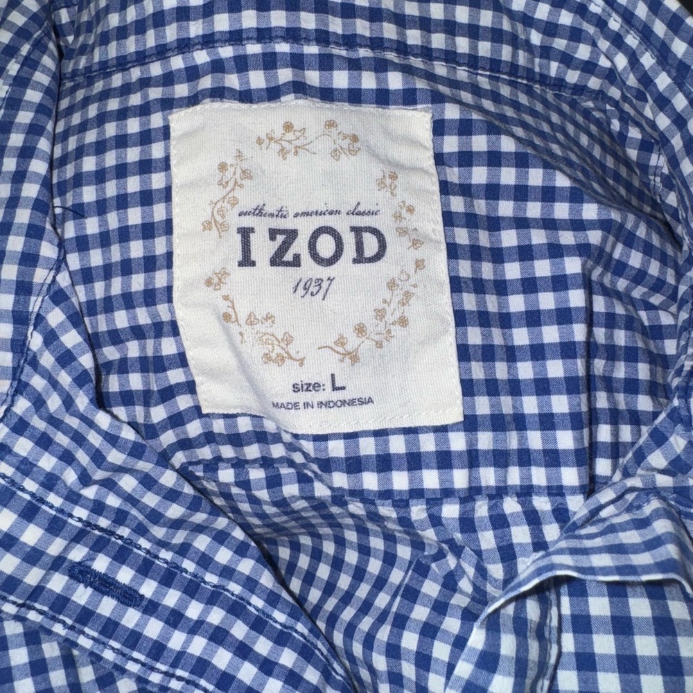 IZOD Women’s Blue White Gingham Sleeveless Button Down Shirt Size L‎ Farm Core - Picture 5 of 7